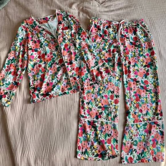 Rifle Paper Co x The Company Store, Silk, Floral Patterned Pajama Set - Picture 2 of 5